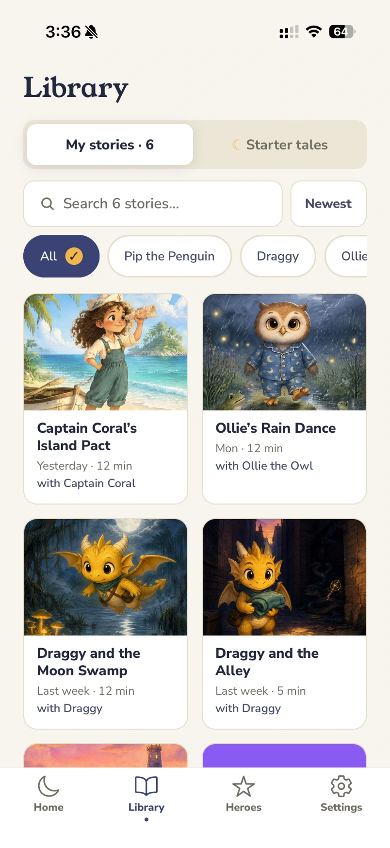 FableDoor’s Library, filled with illustrated stories starring Captain Coral, Ollie the Owl and Draggy.